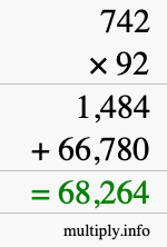 How to calculate 742 times 92 using long multiplication