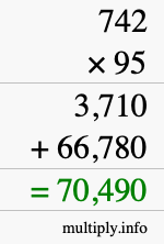 How to calculate 742 times 95 using long multiplication