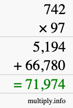 How to calculate 742 times 97 using long multiplication