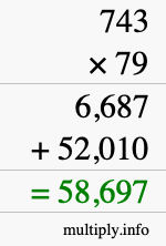 How to calculate 743 times 79 using long multiplication