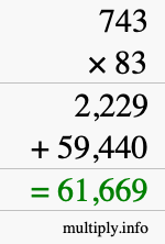 How to calculate 743 times 83 using long multiplication
