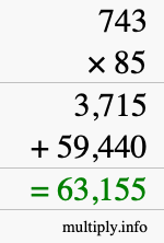 How to calculate 743 times 85 using long multiplication