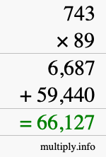 How to calculate 743 times 89 using long multiplication