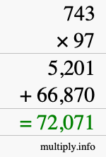 How to calculate 743 times 97 using long multiplication
