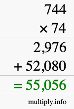 How to calculate 744 times 74 using long multiplication