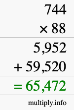 How to calculate 744 times 88 using long multiplication