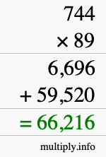 How to calculate 744 times 89 using long multiplication