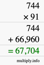 How to calculate 744 times 91 using long multiplication