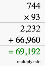 How to calculate 744 times 93 using long multiplication