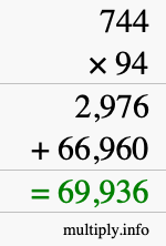 How to calculate 744 times 94 using long multiplication