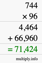 How to calculate 744 times 96 using long multiplication