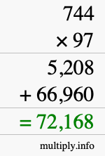 How to calculate 744 times 97 using long multiplication