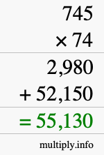 How to calculate 745 times 74 using long multiplication