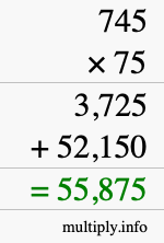 How to calculate 745 times 75 using long multiplication