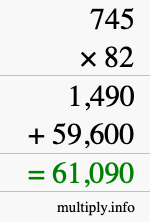 How to calculate 745 times 82 using long multiplication