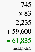 How to calculate 745 times 83 using long multiplication
