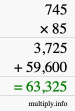 How to calculate 745 times 85 using long multiplication