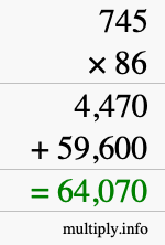 How to calculate 745 times 86 using long multiplication