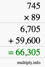 How to calculate 745 times 89 using long multiplication