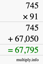 How to calculate 745 times 91 using long multiplication