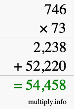 How to calculate 746 times 73 using long multiplication