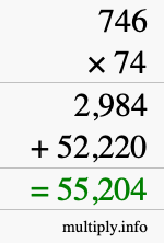 How to calculate 746 times 74 using long multiplication