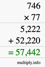 How to calculate 746 times 77 using long multiplication