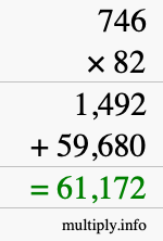 How to calculate 746 times 82 using long multiplication