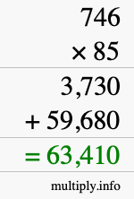 How to calculate 746 times 85 using long multiplication