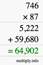 How to calculate 746 times 87 using long multiplication