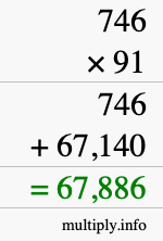 How to calculate 746 times 91 using long multiplication