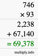 How to calculate 746 times 93 using long multiplication