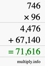 How to calculate 746 times 96 using long multiplication