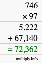How to calculate 746 times 97 using long multiplication