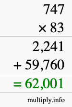 How to calculate 747 times 83 using long multiplication