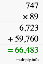 How to calculate 747 times 89 using long multiplication