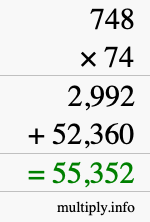 How to calculate 748 times 74 using long multiplication