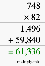 How to calculate 748 times 82 using long multiplication