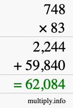 How to calculate 748 times 83 using long multiplication