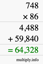 How to calculate 748 times 86 using long multiplication