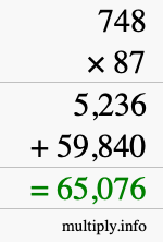 How to calculate 748 times 87 using long multiplication