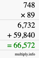 How to calculate 748 times 89 using long multiplication