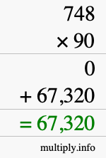 How to calculate 748 times 90 using long multiplication