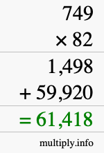 How to calculate 749 times 82 using long multiplication