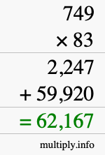 How to calculate 749 times 83 using long multiplication
