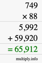 How to calculate 749 times 88 using long multiplication