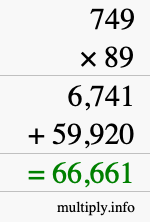How to calculate 749 times 89 using long multiplication