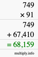 How to calculate 749 times 91 using long multiplication