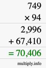How to calculate 749 times 94 using long multiplication