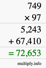 How to calculate 749 times 97 using long multiplication